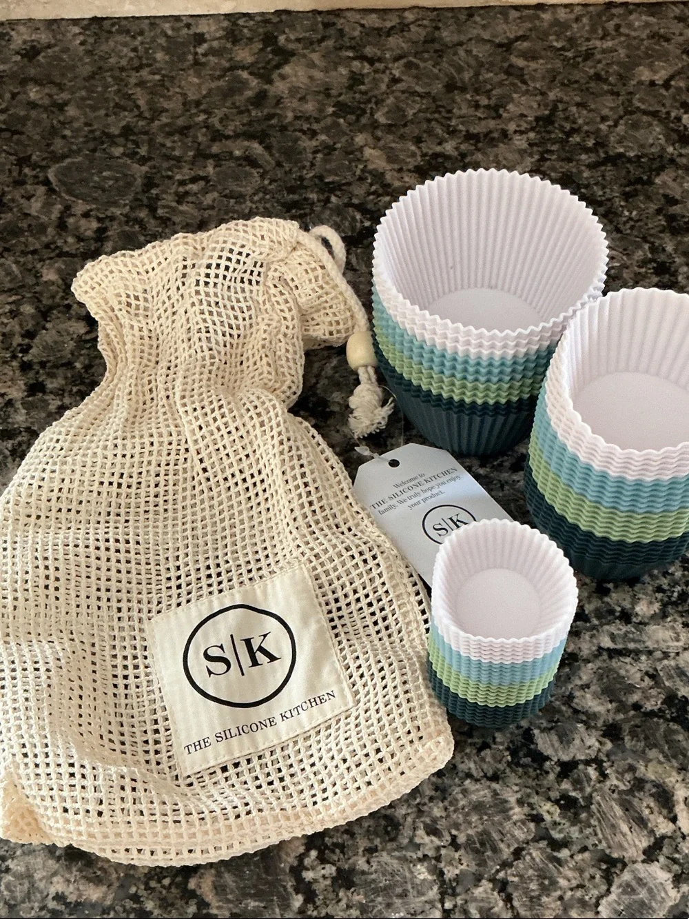 S|K Silicone Kitchen Reusable Cupcake Liners - White & Blue Gradient